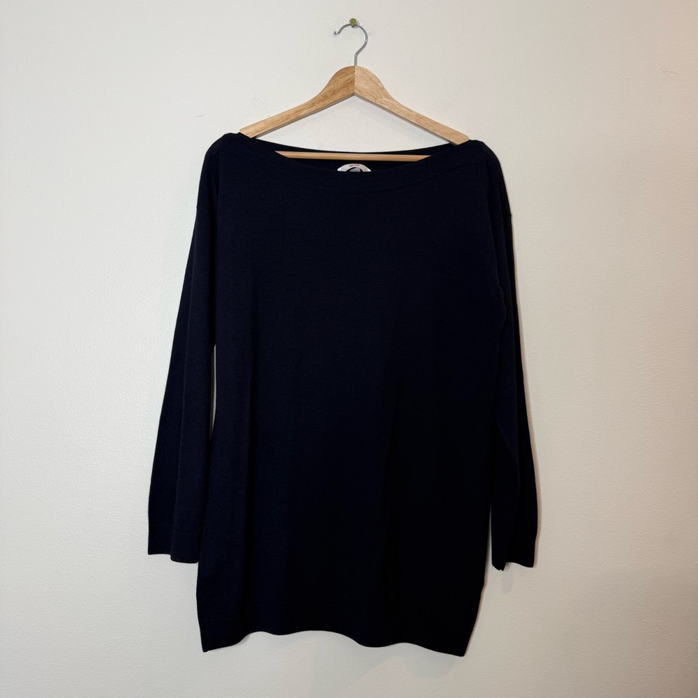 LEGGIADRO Wool Cashmere Silk Boat Neck Crew Sweater in navy blue size XL
